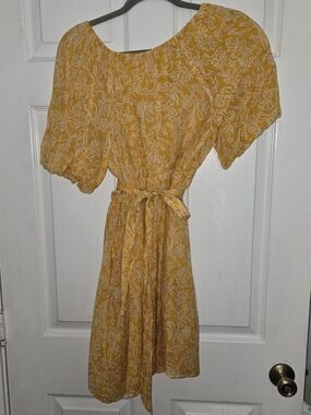 Tommy Bahama Mustard Yellow Floral Tie-Waist Midi Dress